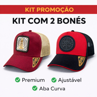 Kit 2 Bonés Trucker Country Aba Curva Medalhão de São Bento + Nossa Senhora Premium Ajustável em Oferta na Shopee