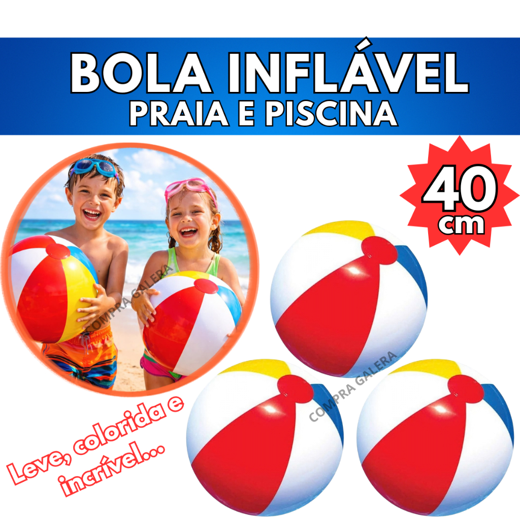 Bola Vinil Infantil Inflável para Praia Piscina Campo Colorida Resistente