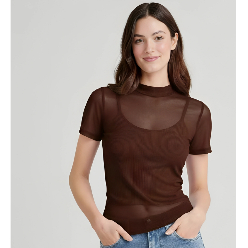 Blusa Feminina  Tule  Colorida  Manga Curta Transparente Moda Verão Tamanho Único 38 ao 42