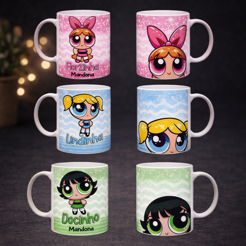 Caneca Personalizada Meninas Superpoderosas – Florzinha, Lindinha e Docinho | Presente Criativo