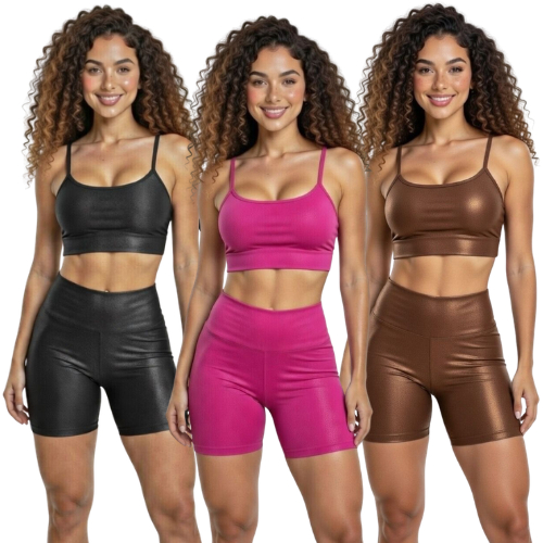 Conjunto Fitness - Shorts e Top de alça Micro Canelado com BRILHO Poliamida UV em Oferta na Shopee