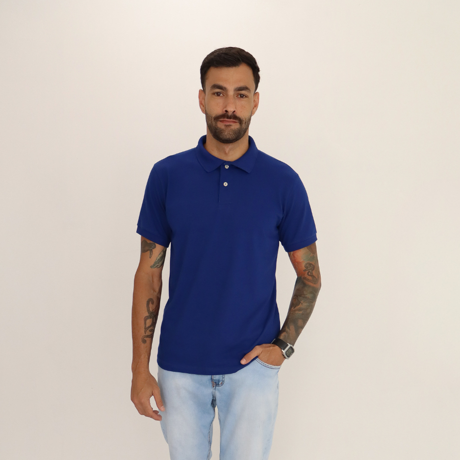 Camisa Polo Lisa Premium Pique com Elastano Basica - Casual - Trabalho - Lazer / AZUL ROYAL