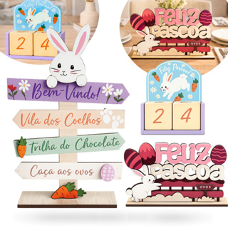 Letreiro Placa Decorativa de Páscoa em Madeira Mini Calendário Páscoa Enfeite Decorativo Mesa em Oferta na Shopee