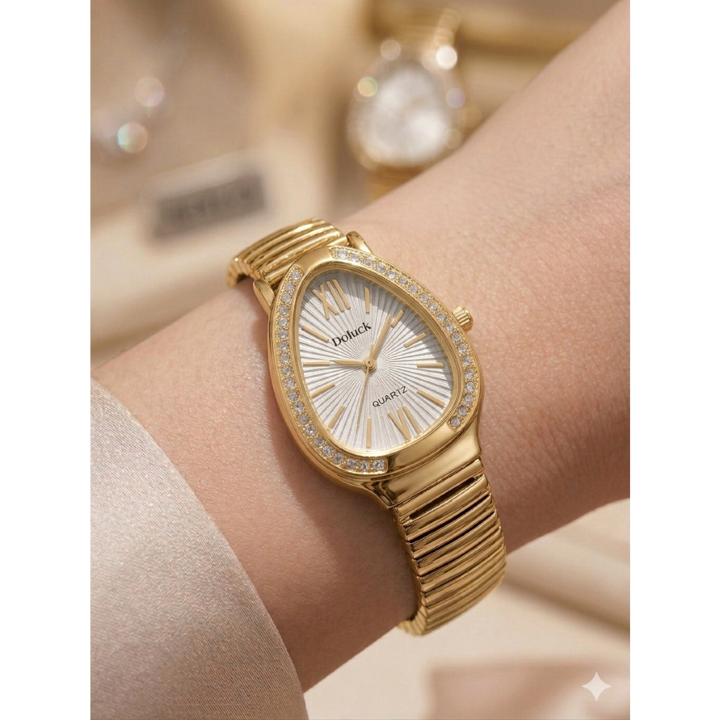 Relógio Feminino Oval Formato Cobra Pulseira Flexível Dourado Relógio Serpenti Gota Com Pedras Luxo Relógio Feminino Oval Formato Cobra Pulseira Flexível Dourado Relógio Serpenti Gota Com Pedras Luxo
