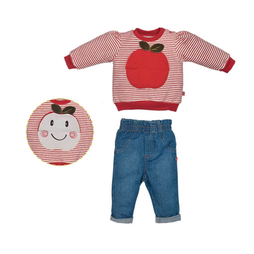 Conjunto Blusa E Calça Infantil Bordado Jeans Maça Upi Uli