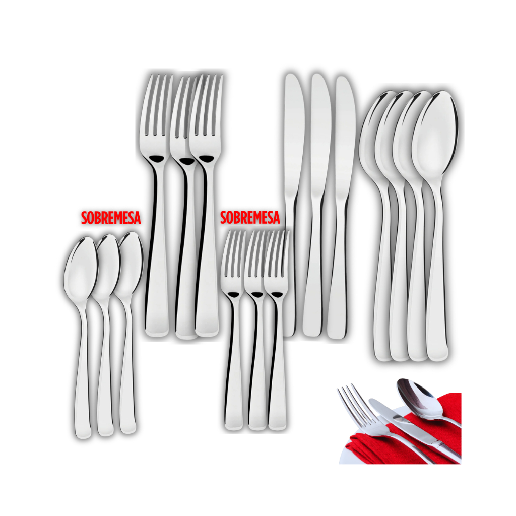 JOGO COMPLETO TALHERES  AÇO INOX GARFO FACA COLHER E GARFO E COLHER SOBREMESA 30 e15 pçs