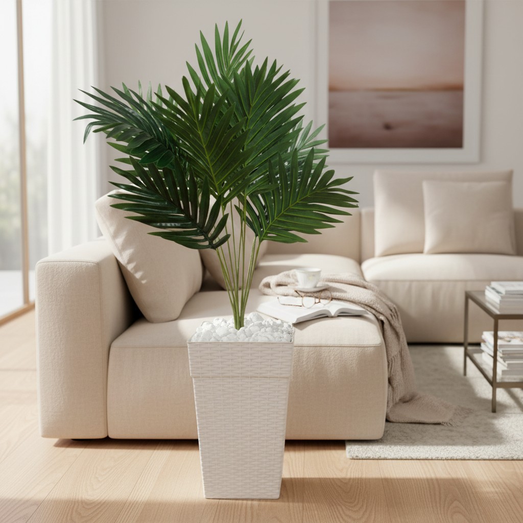 Palmeira Artificial Grande  com Vaso Decorativo Flor Realista com Pedras