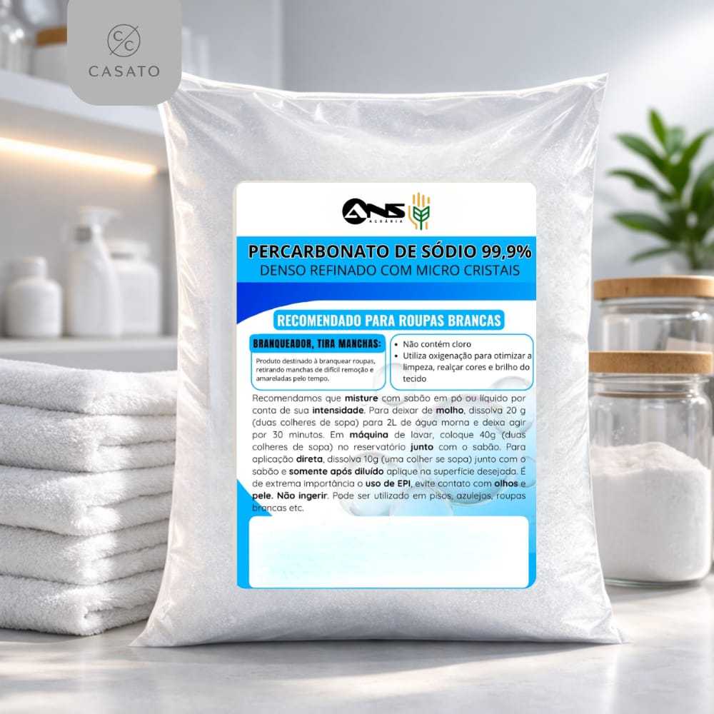 Percarbonato de Sódio 1KG Tira Manchas Forte | Limpeza Pesada Roupas Brancas e Encardidas 99,9% Puro