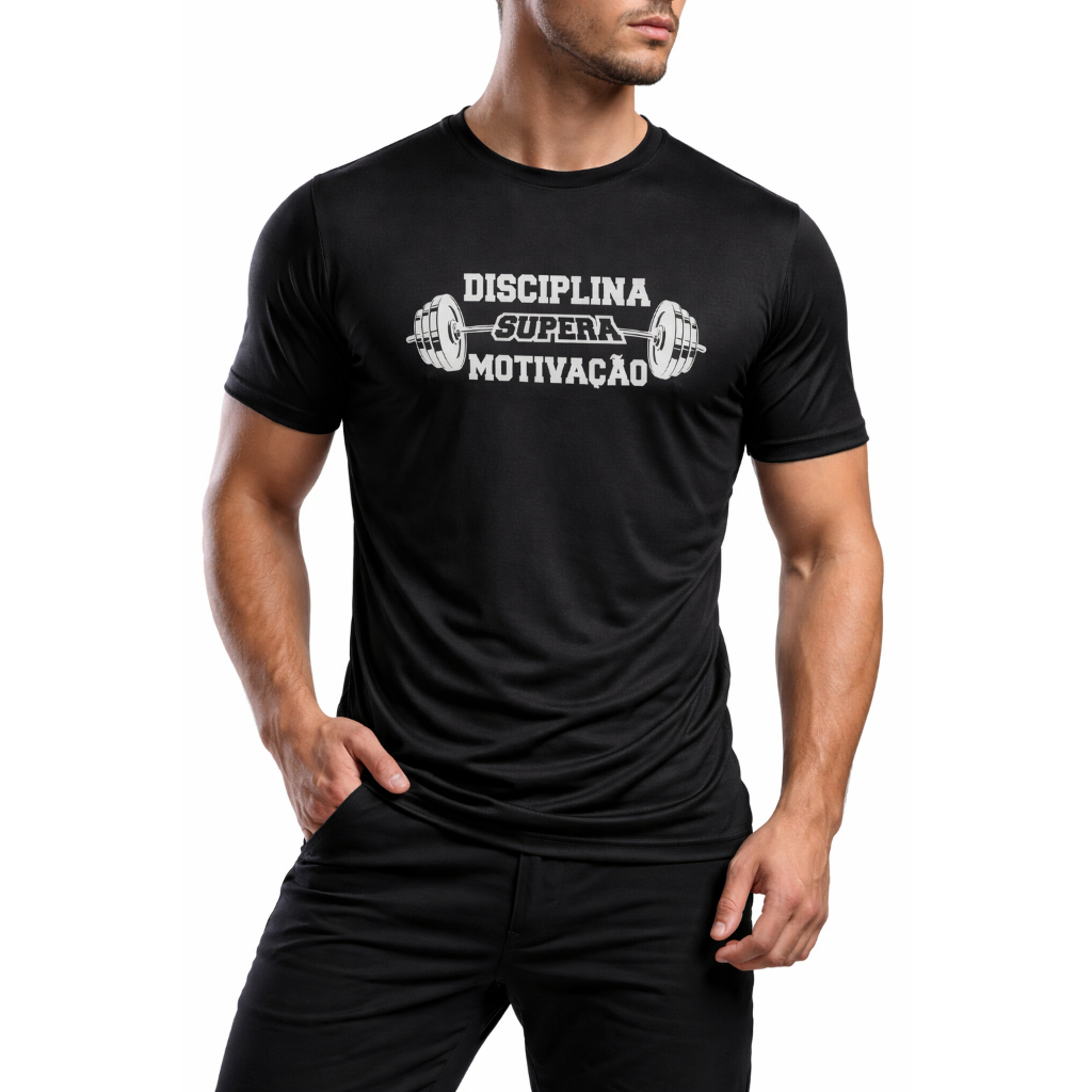 Camiseta DryFit Academia Masculina Dry Fit Disciplina Supera Motivação Camisa Treino Fitness