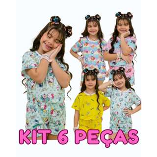 Kit 6 Peças Sortidos Pijama Básico Infantil Feminino Estampado – Conjunto para dormir, para usar no dia a dia em Oferta na Shopee