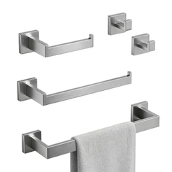 Kit Acessórios para Banheiro 5 Peças em Aço Inox 304 Toalheiro Porta Papel Higiênico e Ganchos