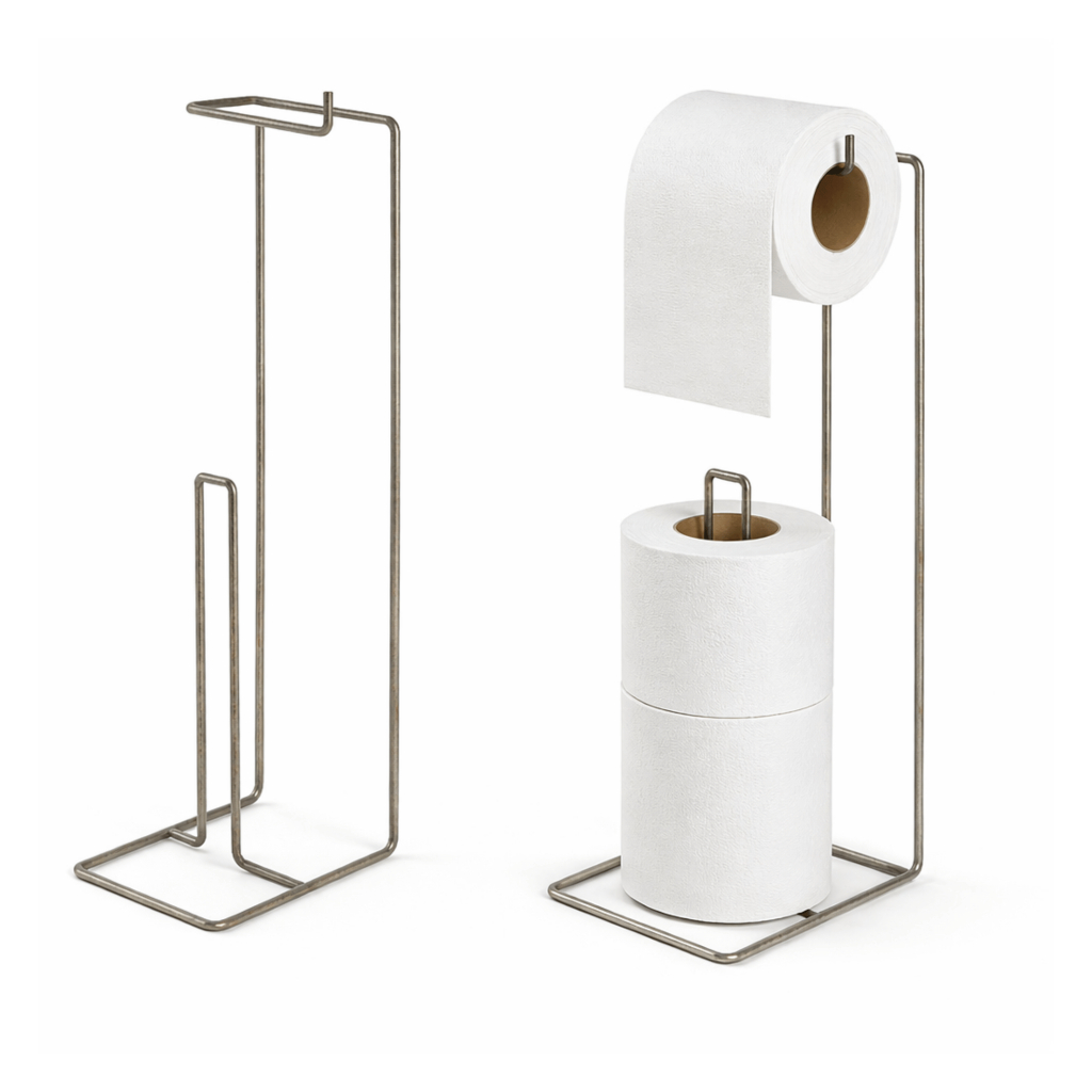 Suporte de Chão para Papel Higiênico 3 Rolos Porta Papel pra Banheiro Aramado Preto Branco e Metal