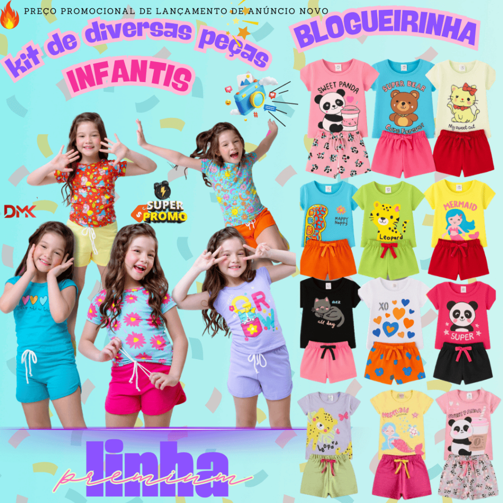 Kit Infantil Peças Conjunto de Menina Roupa Infantil Bebê Criança Blogueirinha em Oferta na Shopee