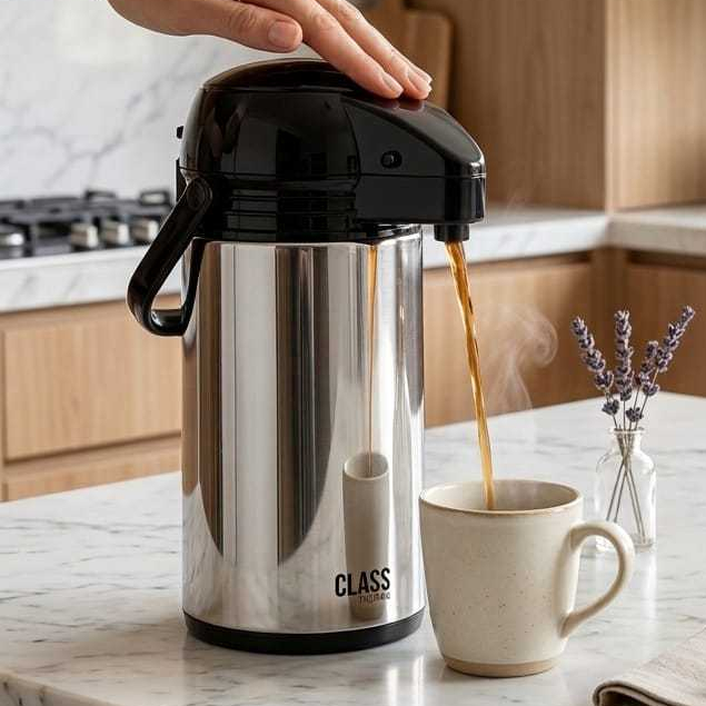 Garrafa Térmica Inox Café 1Litro De Pressão Apertar Hotel Pousada Bebidas Quentes Chá Leite Suco