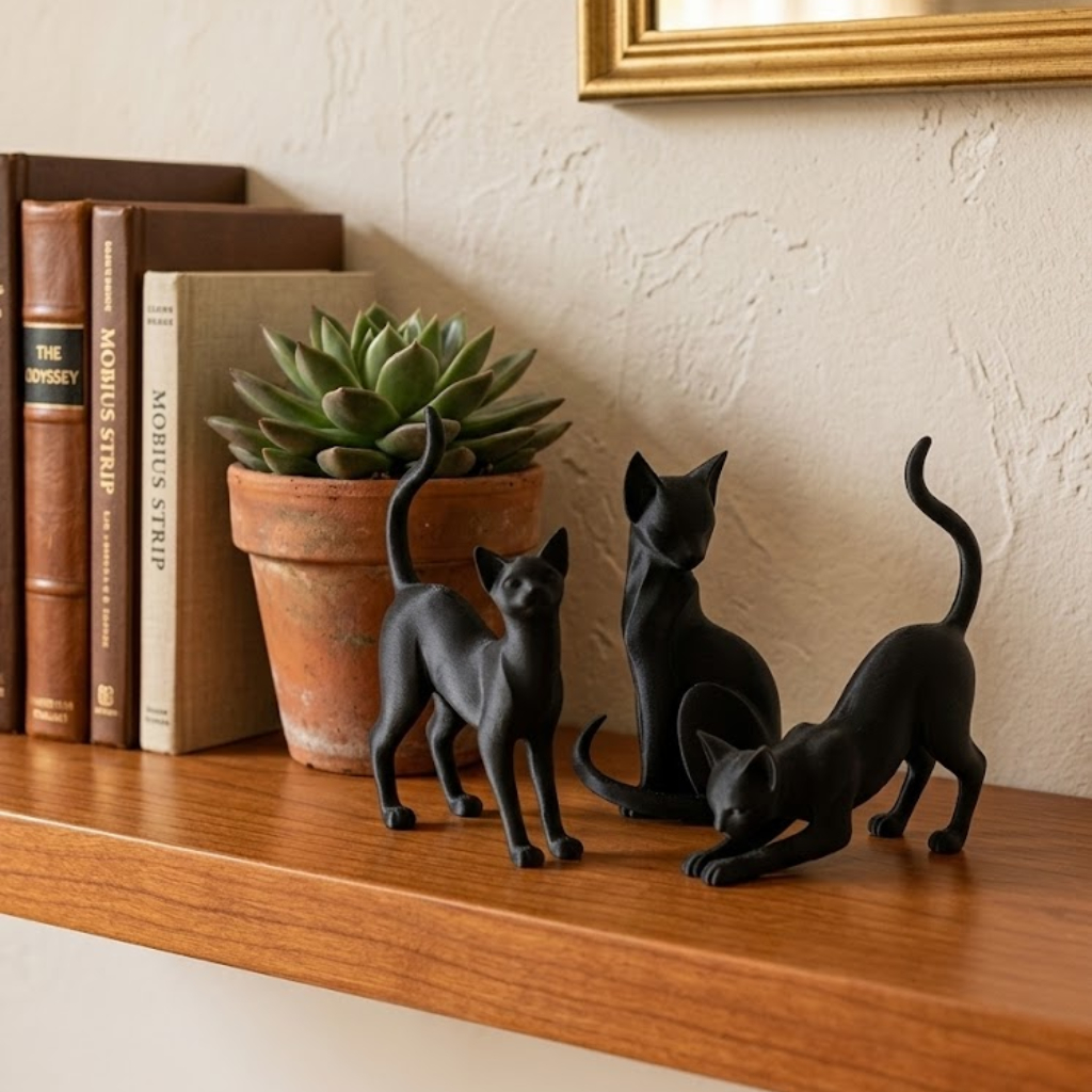kit com 3 Escultura Gato Decorativo para casa mesa e estante Decoração Moderna Sala Casa Estantes