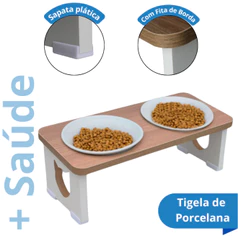Suporte Comedouro Bebedouro Elevado DUPLO GATO Pet MDF