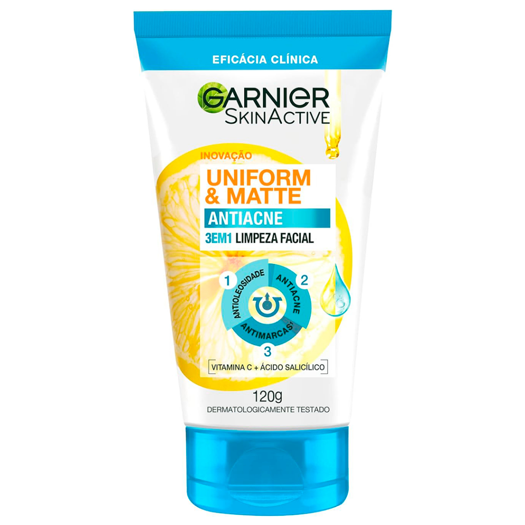 Sabonete Facial 3 em 1 Garnier Uniform & Matte Antiacne - 120g