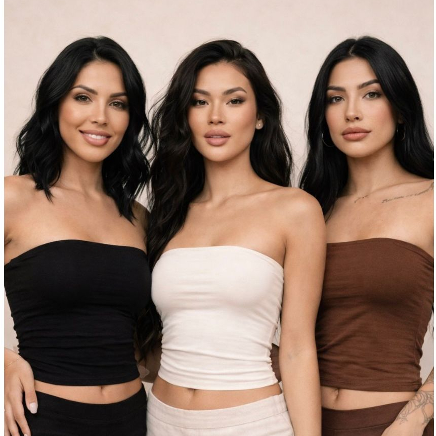 Unidade ou Kit Com 3 Top Faixa Tube Tomara Que Caia Liso Suplex Básico Faixa Tubinho Casual