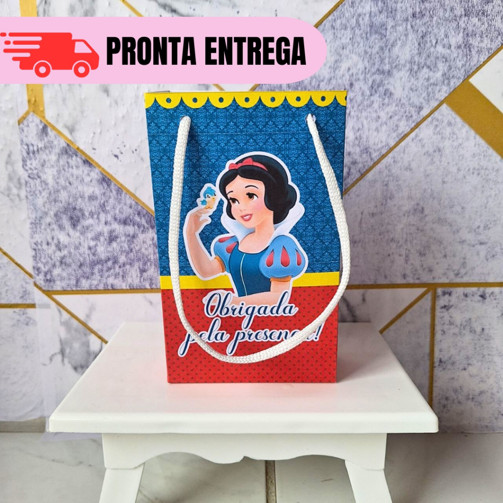 Kit 10 a 30 Sacolinhas Surpresa Personalizada Princesa Branca de Neve Lembrancinhas Infantil Aniversário PEGUE E MONTE