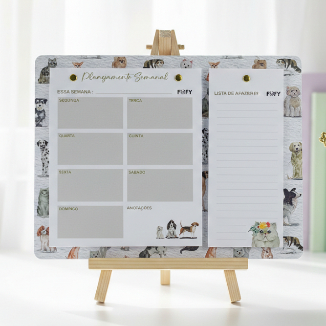 Planner Semanal de Mesa Luxo com Checklist e Anotações com Lápis