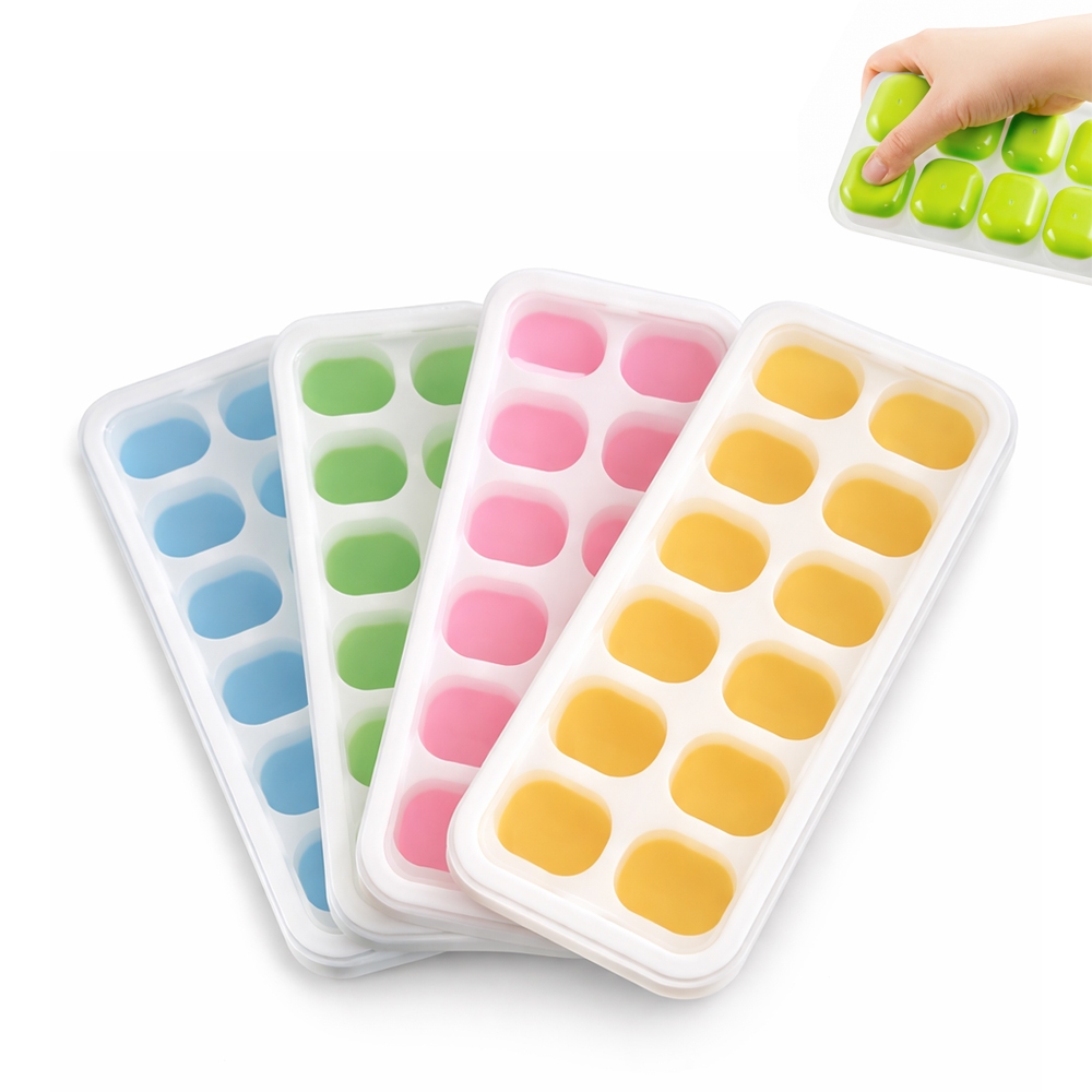 Kit 4 Forma De Gelo Fundo Silicone 14 Cubos Tampa Rígida - Cores Sortidas em Oferta na Shopee