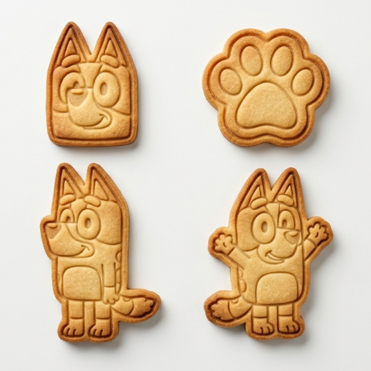Kit Cortadores e carimbos de Biscoito Bolacha Pasta Americana Cookies Bluey c/ Puxador C/Marcador