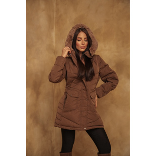 Sobretudo Feminino Nylon Premium Todo Forrado de Pelinhos por Dentro Capuz Removível , Alta Qualidade - Inverno em Oferta na Shopee