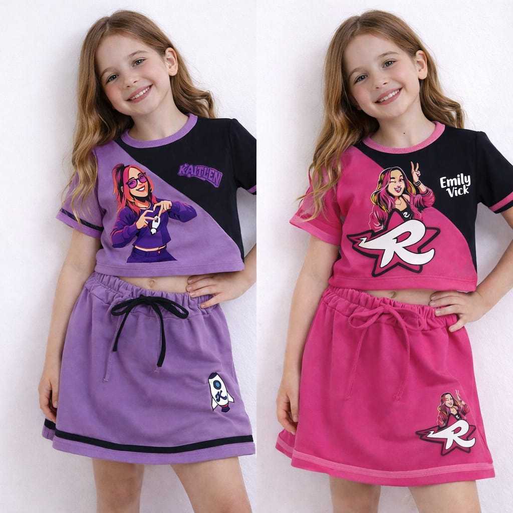 Conjunto Infantil Feminino Emily Vick Katlen Blusinha Estampada e Short Saia 2 4 6 8 10 Anos Moda Infantil em Oferta na Shopee