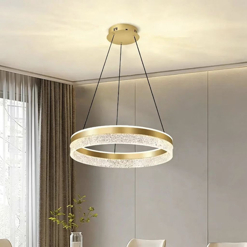 Lustre Pendente LED Cristal Premium 57W - Dourado | Iluminação Forte e Design Luxuoso para Sala, Quarto e Cozinha em Oferta na Shopee