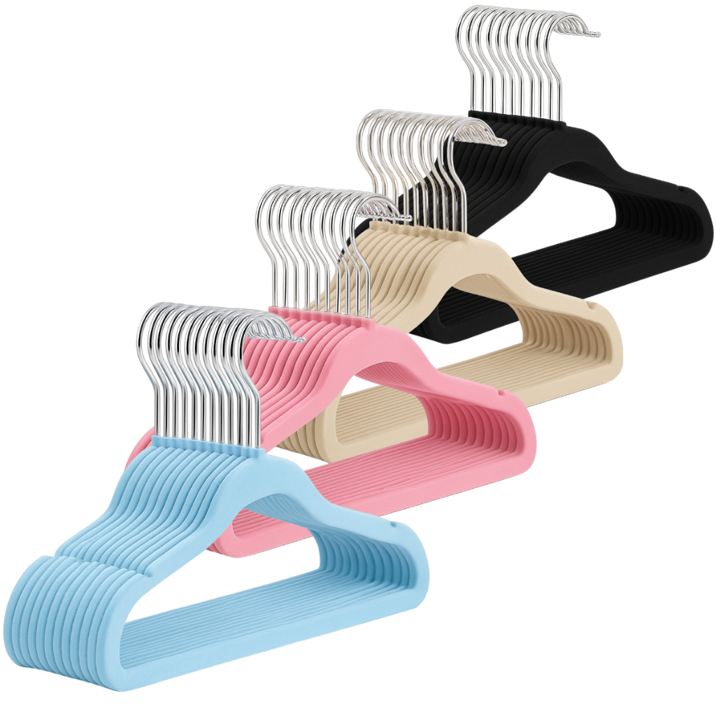 Cabide Infantil de Veludo Slim Antideslizante 【20】 【30】【50】 Unidades | Bege, Azul, Preto e Rosa