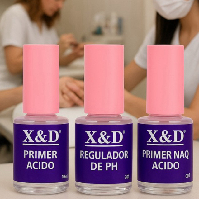 KIT 10ml Preparadores X&D Primer Ácido + Primer Não Ácido + Regulador De PH Unhas De Gel Acrigel Porcelana