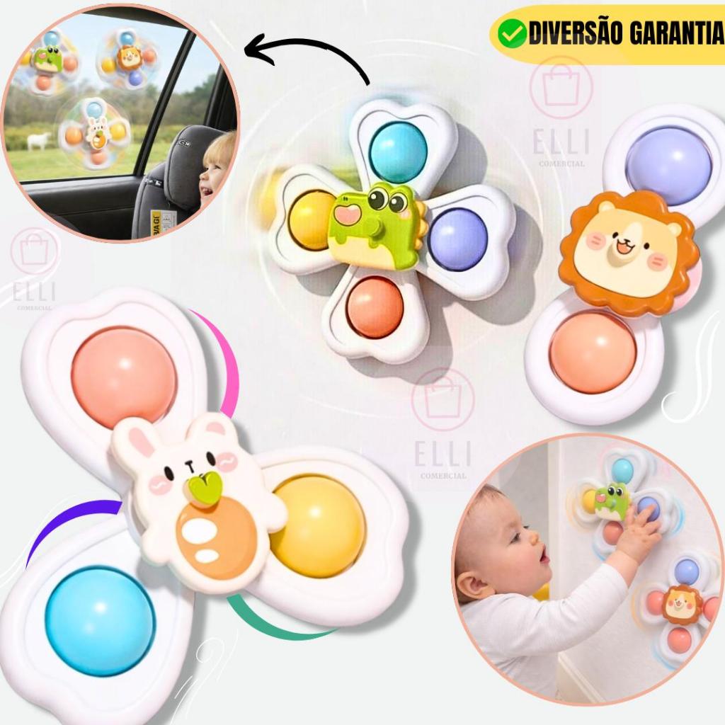Kit 1/2/3Brinquedo Sensorial Para Bebê Chocalho Spinner Gira Ventosa Carro Banho Educativo Animais