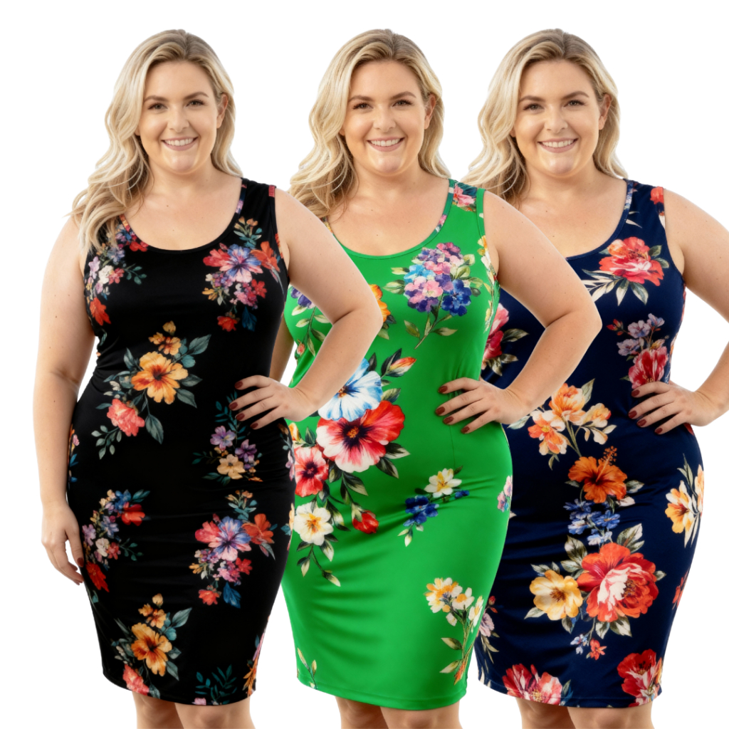 Kit 3 Vestidos Femininos Regata Liganete Estampado Plus Size Confortável Casual G1 e G2 Estampas Variadas