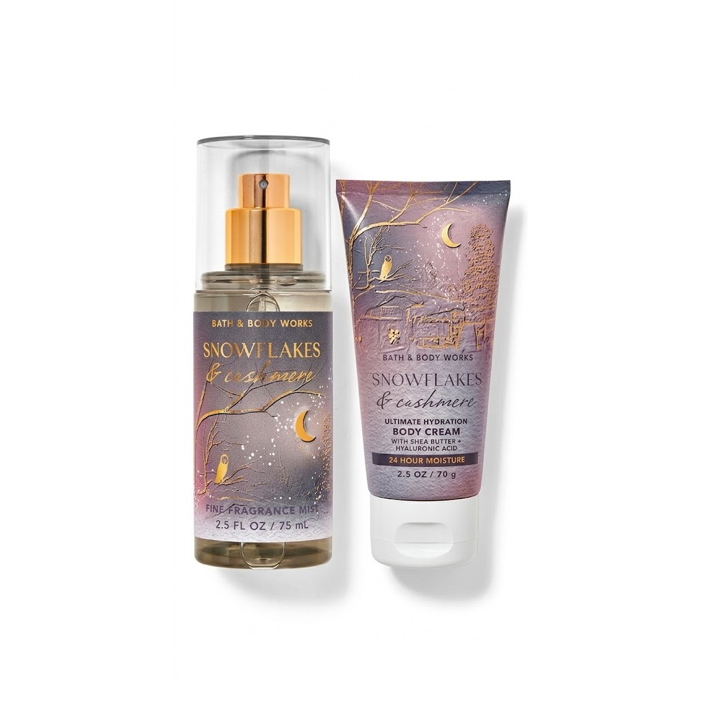 Kit Mini Snowflakes Cashmere Bath and Body Works Body Splasy + Hidratante