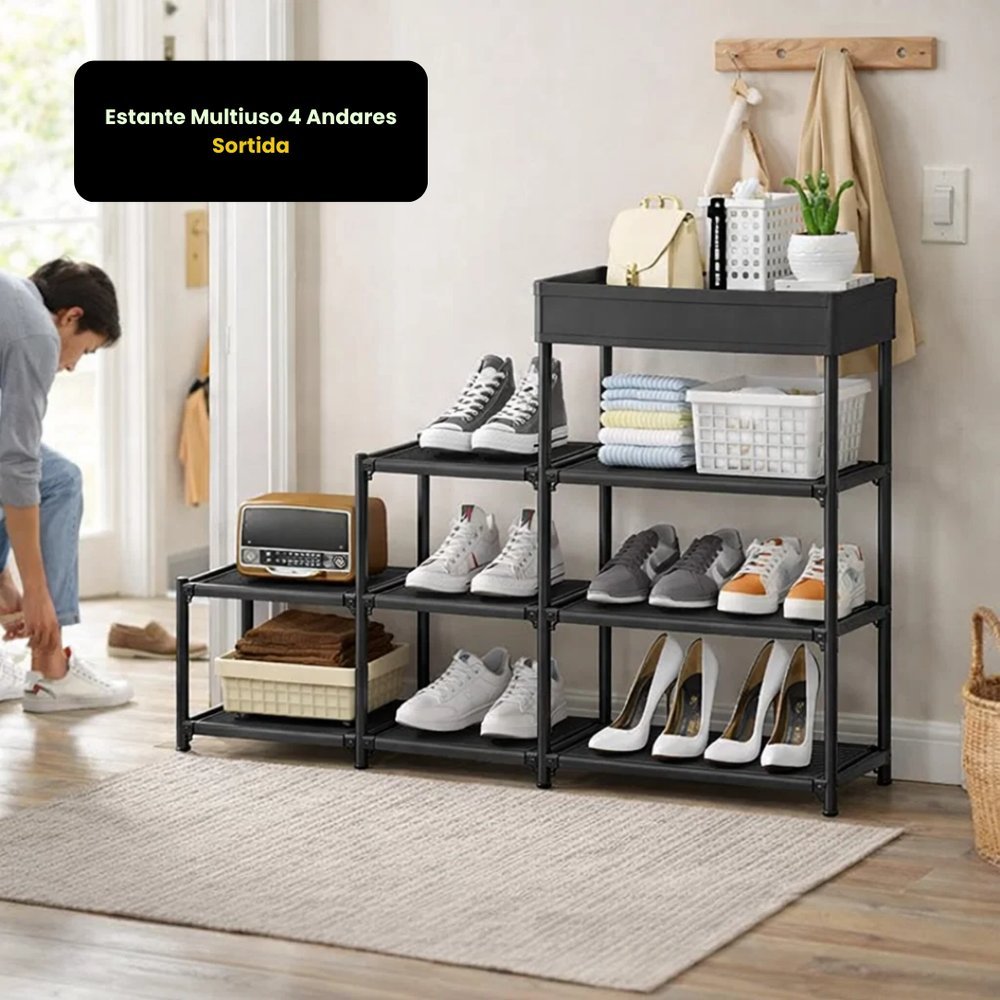 Estante Multiuso 4 Andares Organizadora Sapateira Armário Prateleira Quarto Lavanderia Closet