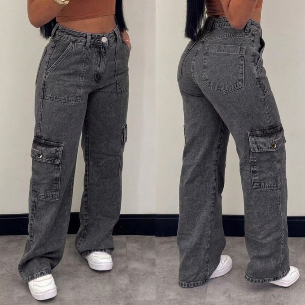 Calça Jeans feminina Wide Leg Black Marmorizada Pantalona Boca Larga Cintura Alta Premium em Oferta na Shopee