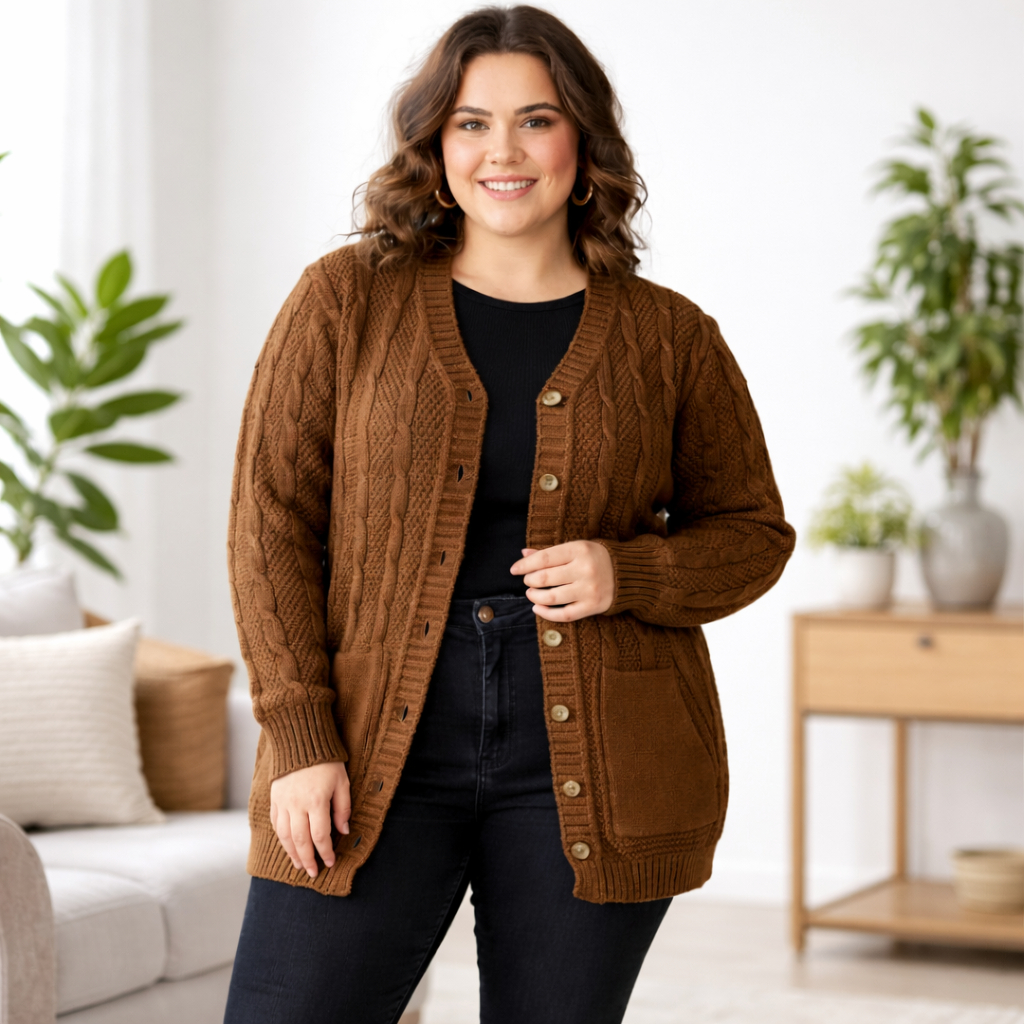 Casaco Plus Size Feminino com Bolso Inverno em Oferta na Shopee