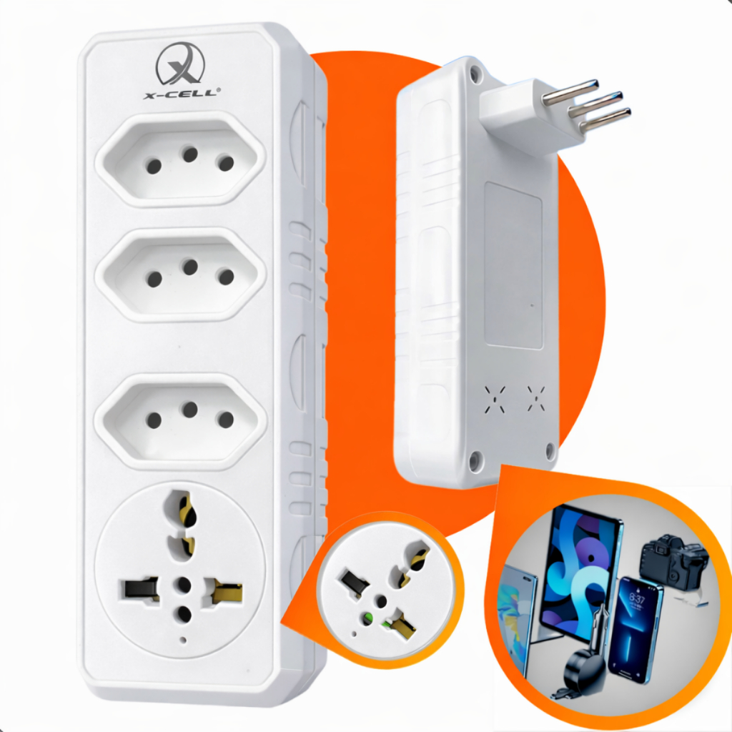 Adaptador de Tomada Benjamin T Universal 4 em 1 Vertical 127/220v Europeu Americano