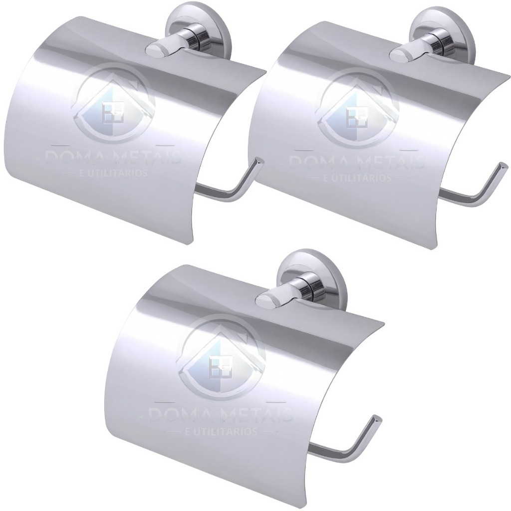 Kit 3 Papeleira Inox Com Tampa Porta Papel Higiênico Cromado Acessório Para Banheiro