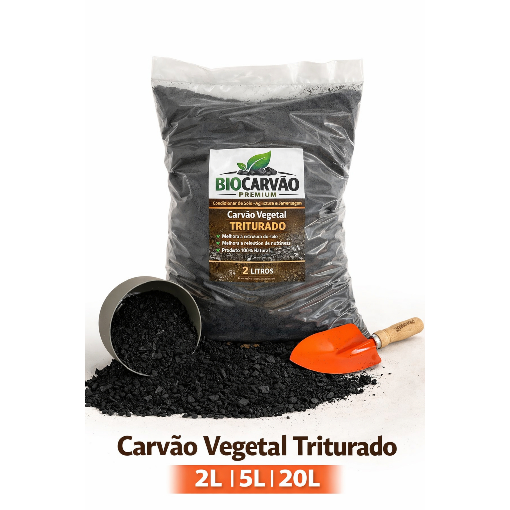 Carvão Vegetal Triturado adubo para Plantas Jardinagem, Horta e Rosa do Deserto 2L 5L 20L BioCarvão