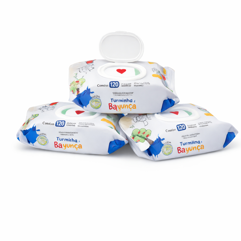Kit 3 Toalhas Umedecidas Turminha da Bagunça 120 Folhas com Tampa