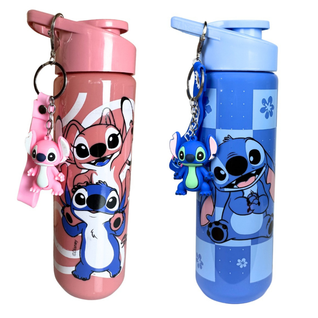 Garrafinha Infantil 700ml licenciado Stitch, Homem-Aranha e Disney + Chaveiro | Com Alça | Escolar Resistente BPA Free