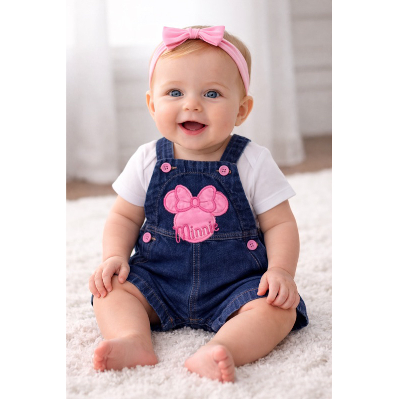 Jardineira Jeans Bebê Infantil Menina Roupa de Bebê Jeans Macacão Curto Bebê Confortável