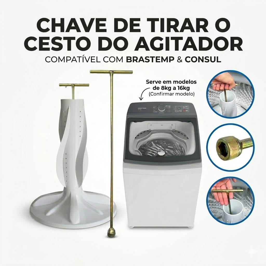 Imagem Chave T agitador 10mm Longa Universal Lavadora de Roupas