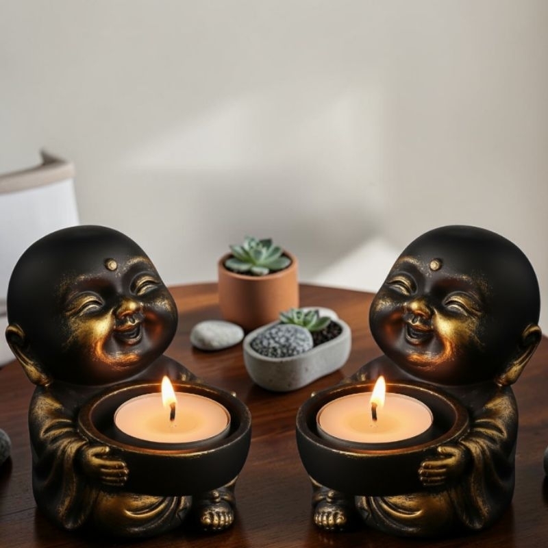 Imagem Castiçal para Vela, Modelo Estátua de Monge, Decoração Zen