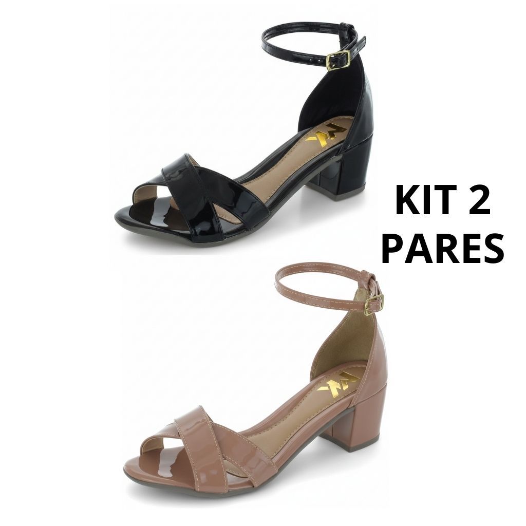 Kit 2 Saltinho Sandália Feminina Salto Grosso Confortável Sintético Moda Festa Casual Promoção em Oferta na Shopee