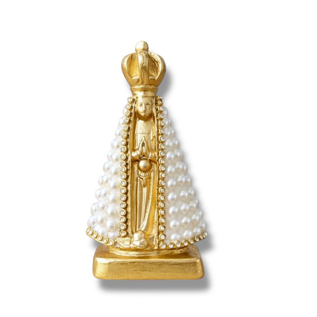 Imagem Perola Nossa Senhora Aparecida Branca com Dourado 10cm