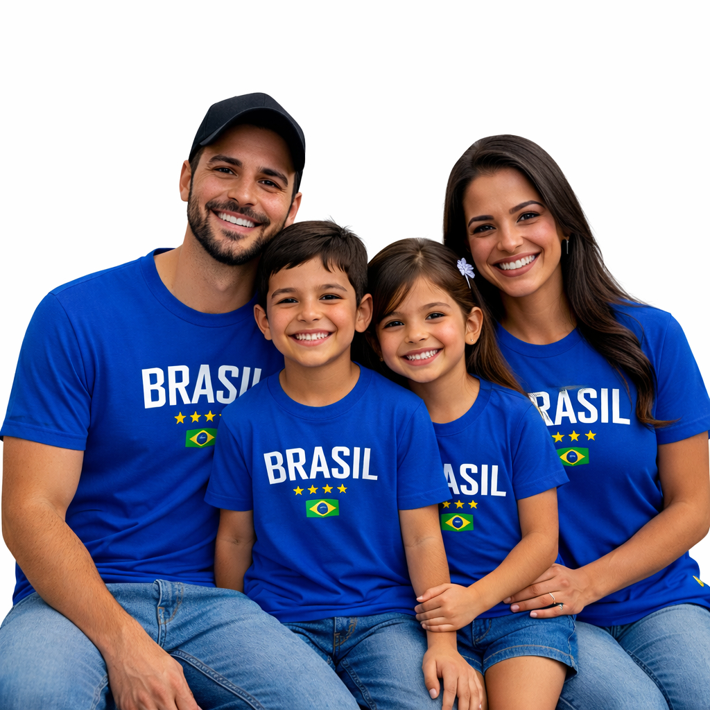 Camiseta brasil para toda familia cores verde azul amarela cores 02 ao XG em Oferta na Shopee
