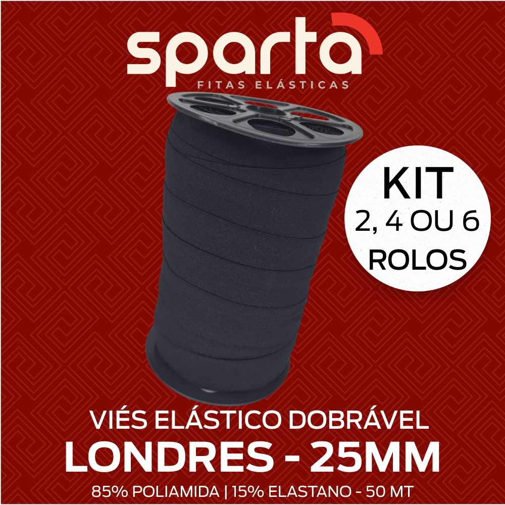 KIT Viés Dobrável LONDRES 25mm com 50 metros Elástico de Poliamida para Lingerie