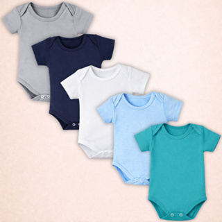 Kit 5 Peças Body Bebe M/CURTA MALHA LISA 100% Algodão Menino em Oferta na Shopee